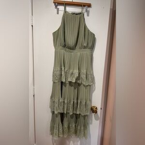 Lulu's Sage Green Pleated Midi Dress